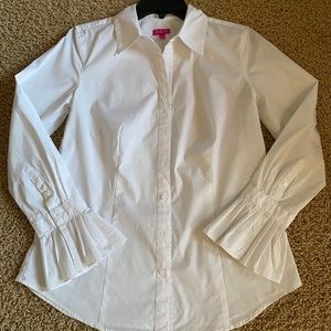 Talbots White Long Sleeve Victorian Cuff Blouse